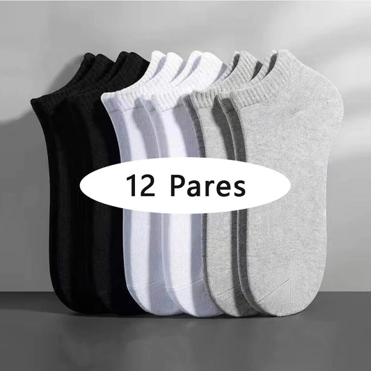 12 Pares, Meias Curtas de Barco, Meias Masculinas de Algodão, Leves, Respiráveis, Meias Curtas, Contendo Algodão
