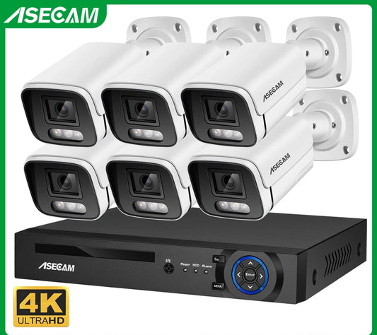 ASECAM Kit Câmeras de Segurança 4K 8MP Externa Áudio POE NVR AI Cor Noite Detecção Humana Casa Camera de Vigilância no Brasil